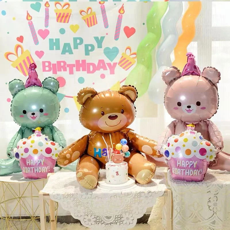 Large Birthday Three Layer Cake Candle Stripe Polka Dot Foil Balloons Birthday Party photo Props Scene Decoration - Slobuy