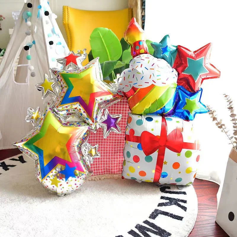Large Birthday Three Layer Cake Candle Stripe Polka Dot Foil Balloons Birthday Party photo Props Scene Decoration - Slobuy