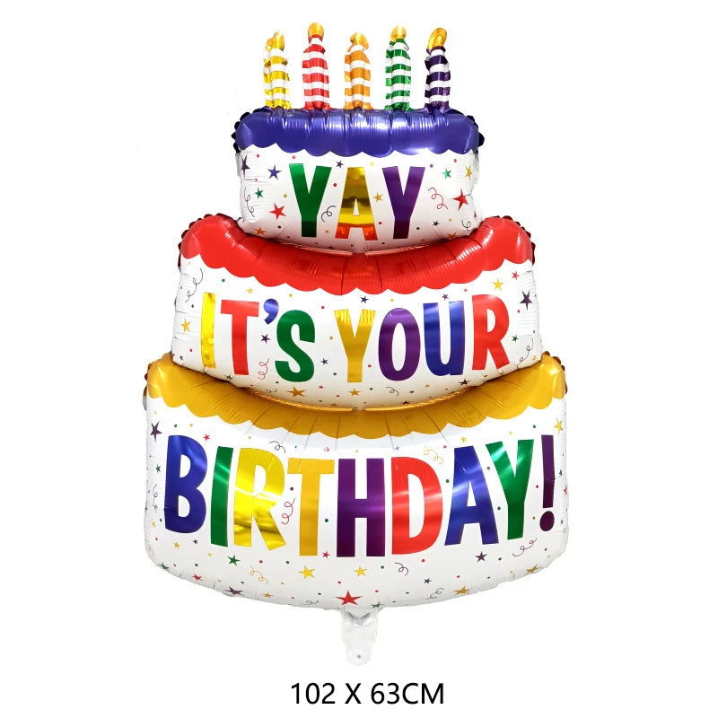 Large Birthday Three Layer Cake Candle Stripe Polka Dot Foil Balloons Birthday Party photo Props Scene Decoration - Slobuy