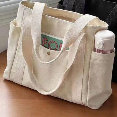 Large Capacity Canvas Solid Letter Tote Bag Versatile Handbag for Commuter Work Student Class Underarm Women's Bag shopping bag - Slobuy