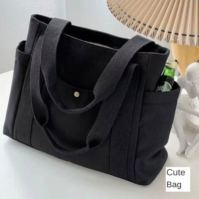 Large Capacity Canvas Solid Letter Tote Bag Versatile Handbag for Commuter Work Student Class Underarm Women's Bag shopping bag - Slobuy