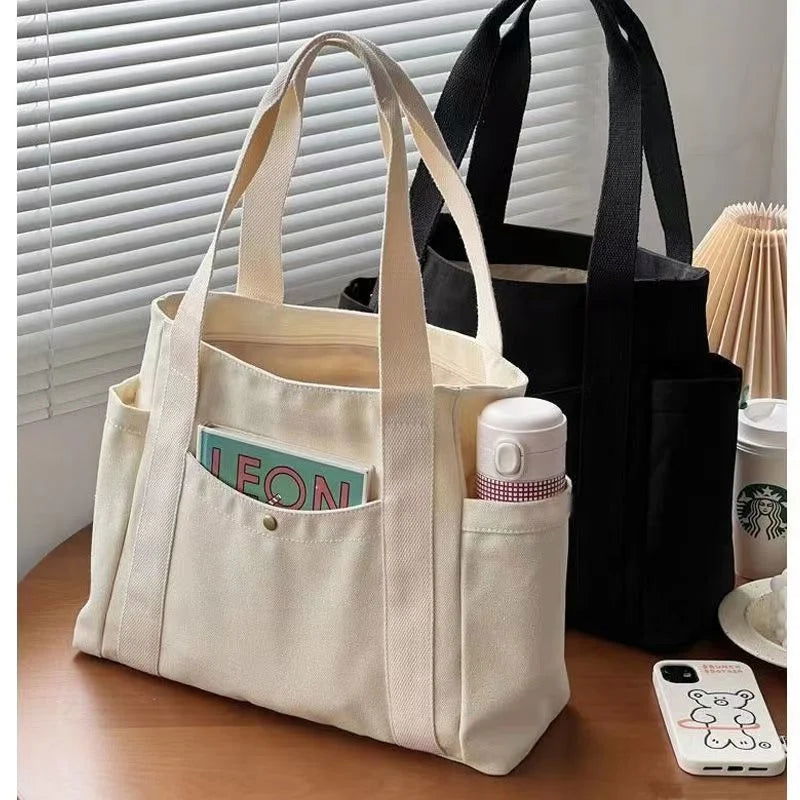 Large Capacity Canvas Solid Letter Tote Bag Versatile Handbag for Commuter Work Student Class Underarm Women's Bag shopping bag - Slobuy