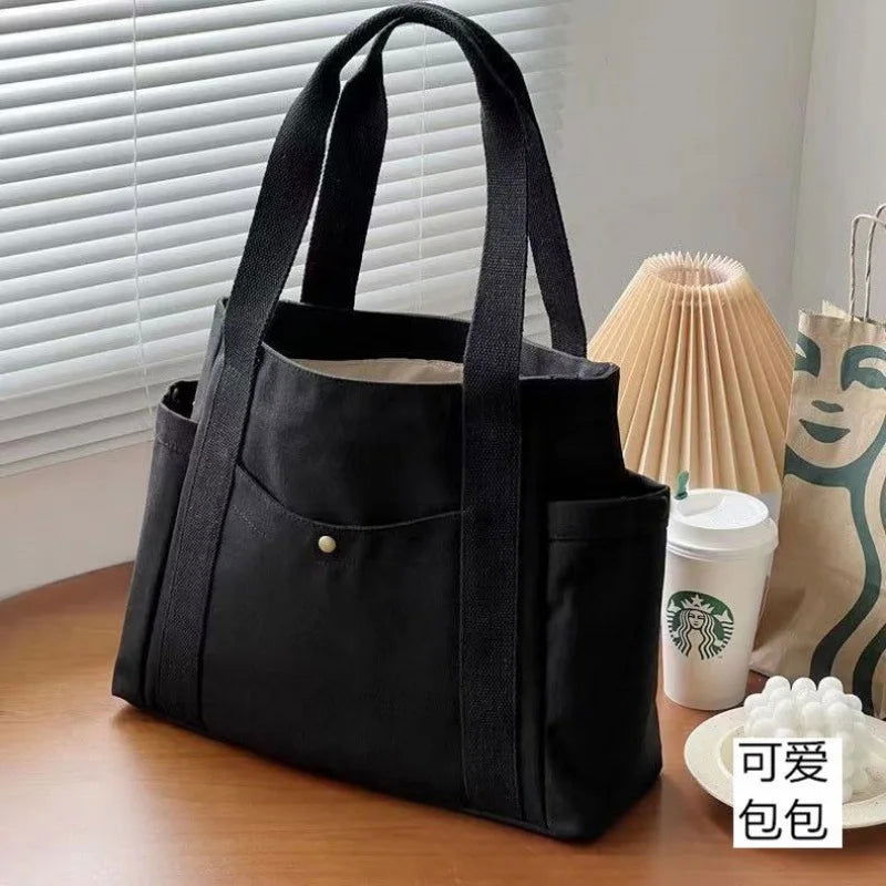 Large Capacity Canvas Solid Letter Tote Bag Versatile Handbag for Commuter Work Student Class Underarm Women's Bag shopping bag - Slobuy