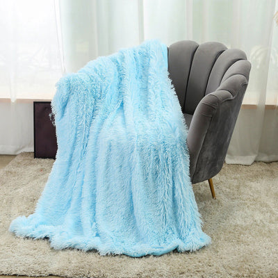 Large Flannel Throw Blanket Long Shaggy Plush Blanket for Couch Sofa Bed Winter Warm Soft Fluffy Faux Fur Bedspread 14 Colors - Slobuy