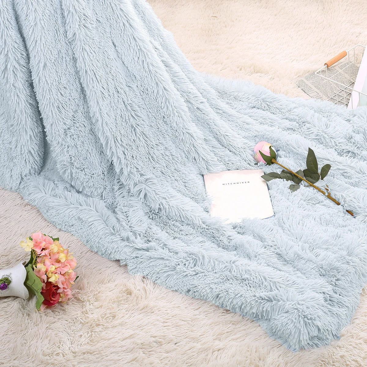 Large Flannel Throw Blanket Long Shaggy Plush Blanket for Couch Sofa Bed Winter Warm Soft Fluffy Faux Fur Bedspread 14 Colors - Slobuy