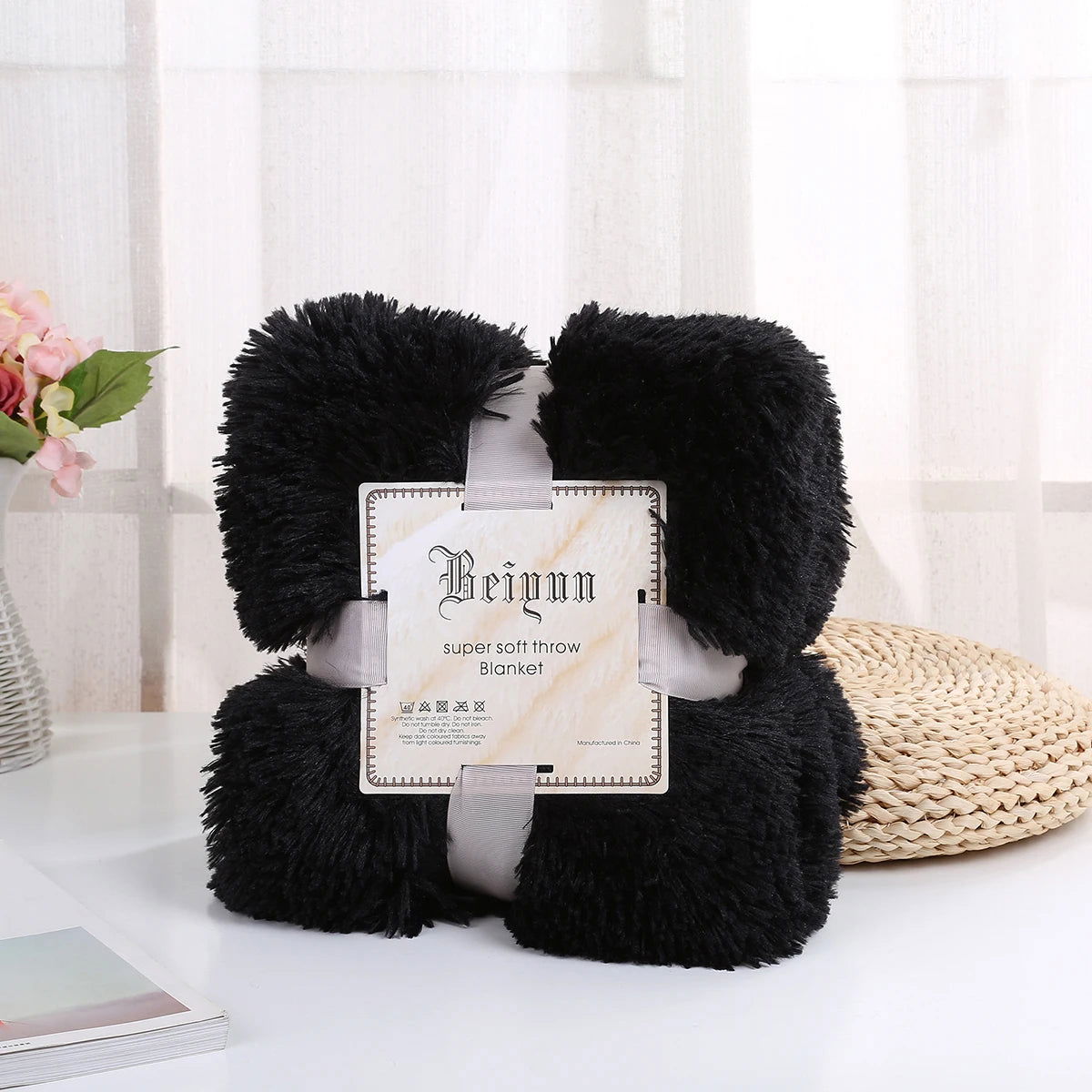 Large Flannel Throw Blanket Long Shaggy Plush Blanket for Couch Sofa Bed Winter Warm Soft Fluffy Faux Fur Bedspread 14 Colors - Slobuy