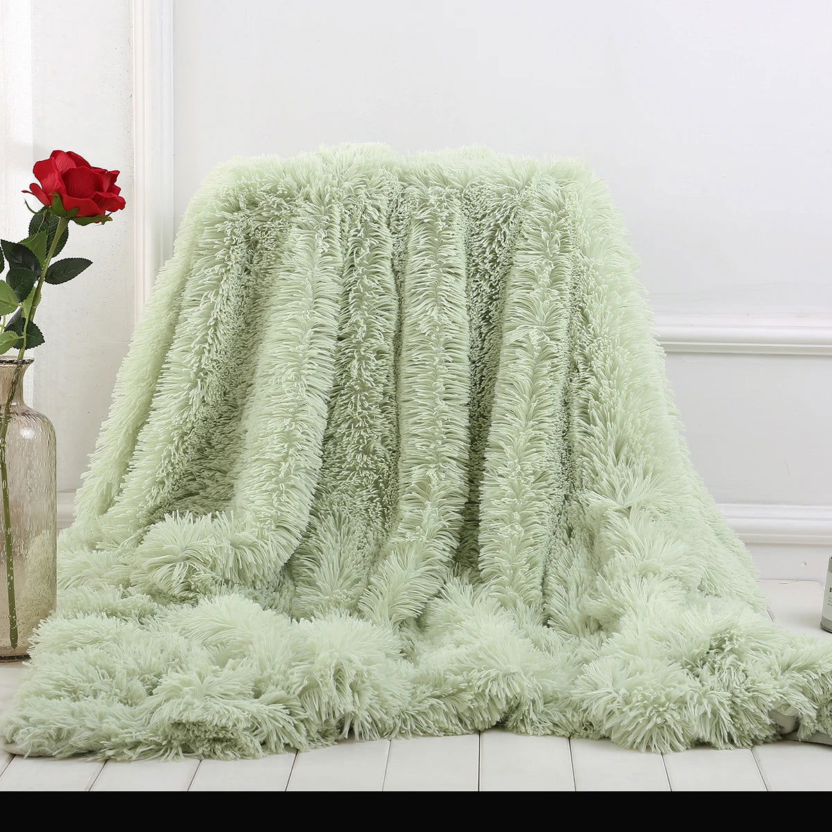 Large Flannel Throw Blanket Long Shaggy Plush Blanket for Couch Sofa Bed Winter Warm Soft Fluffy Faux Fur Bedspread 14 Colors - Slobuy