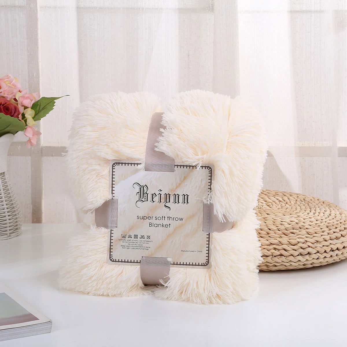 Large Flannel Throw Blanket Long Shaggy Plush Blanket for Couch Sofa Bed Winter Warm Soft Fluffy Faux Fur Bedspread 14 Colors - Slobuy