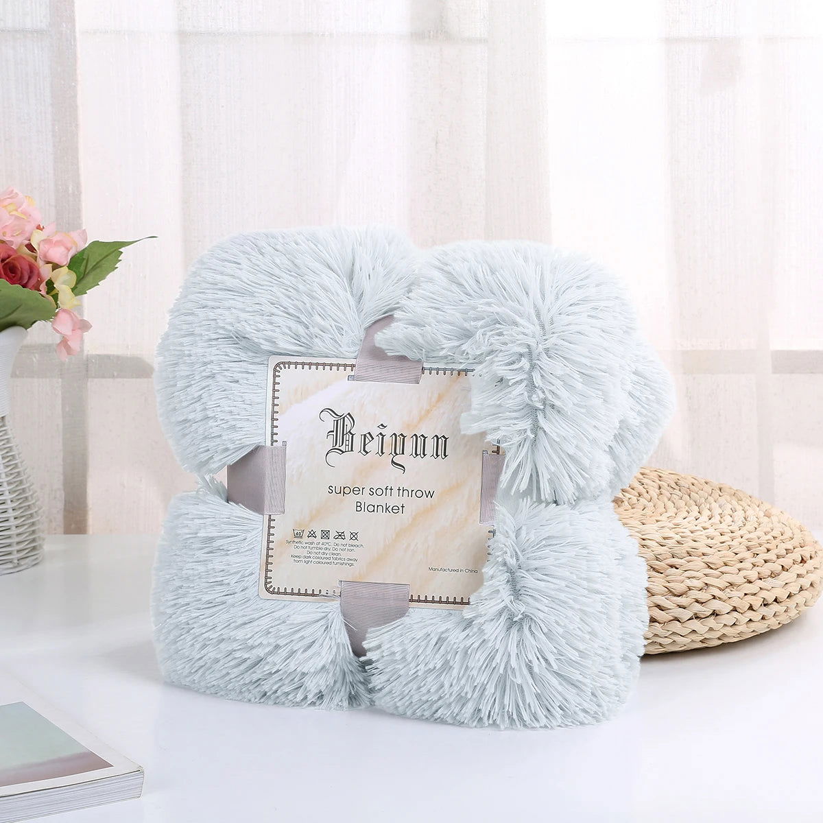Large Flannel Throw Blanket Long Shaggy Plush Blanket for Couch Sofa Bed Winter Warm Soft Fluffy Faux Fur Bedspread 14 Colors - Slobuy