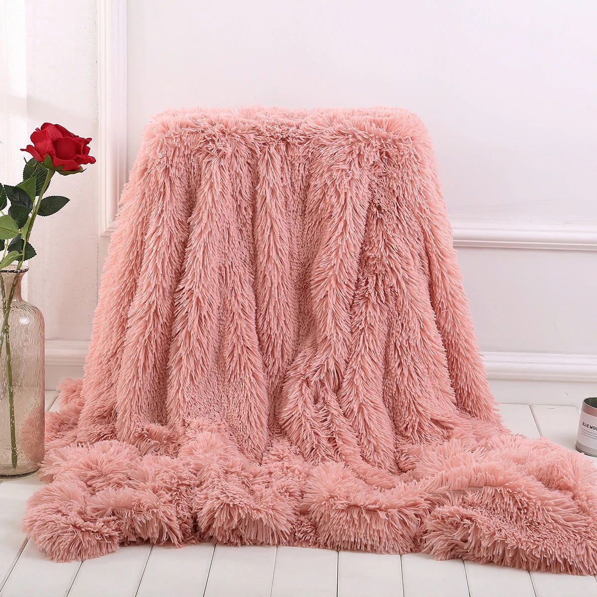 Large Flannel Throw Blanket Long Shaggy Plush Blanket for Couch Sofa Bed Winter Warm Soft Fluffy Faux Fur Bedspread 14 Colors - Slobuy