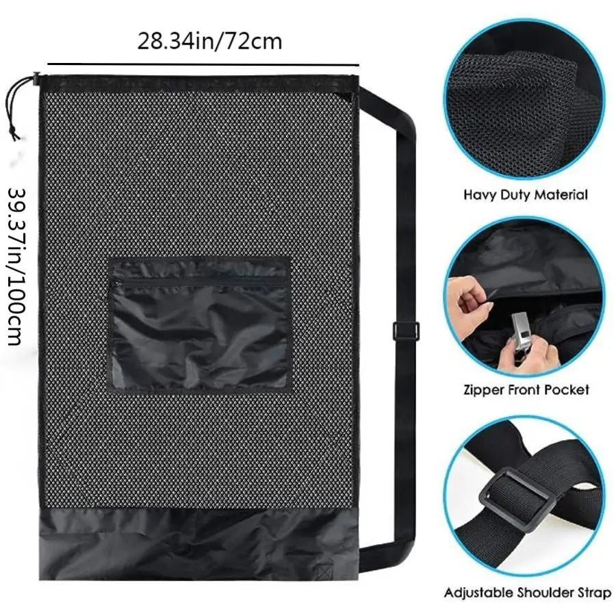 Large mesh sports bag with shoulder straps, drawstring bag for storing basketball, volleyball, baseball, and swimming equipment - Slobuy