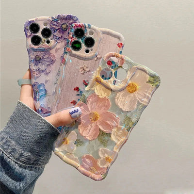Laser Blue Light Flowers Phone Case For iPhone 14 Pro Max 11 12 13 Pro Max 14Pro 13Pro Luxury Shockproof TPU Soft Silicone Cover - Slobuy