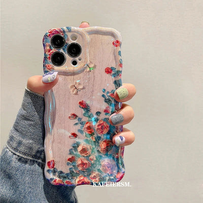 Laser Blue Light Flowers Phone Case For iPhone 14 Pro Max 11 12 13 Pro Max 14Pro 13Pro Luxury Shockproof TPU Soft Silicone Cover - Slobuy