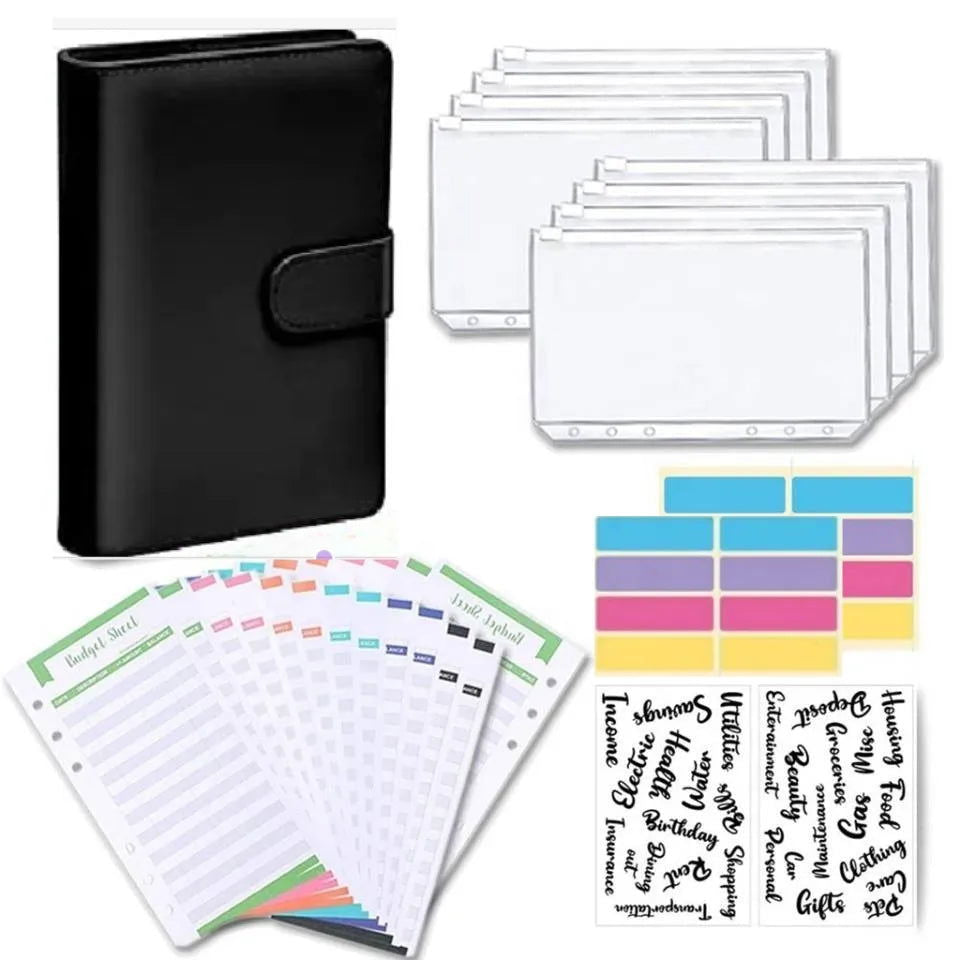 Leather Budget Binder With Cash Envelopes Pockets Zip Small French Budget Pouch Binder For Saving Money A6  Planner Organizer - Slobuy