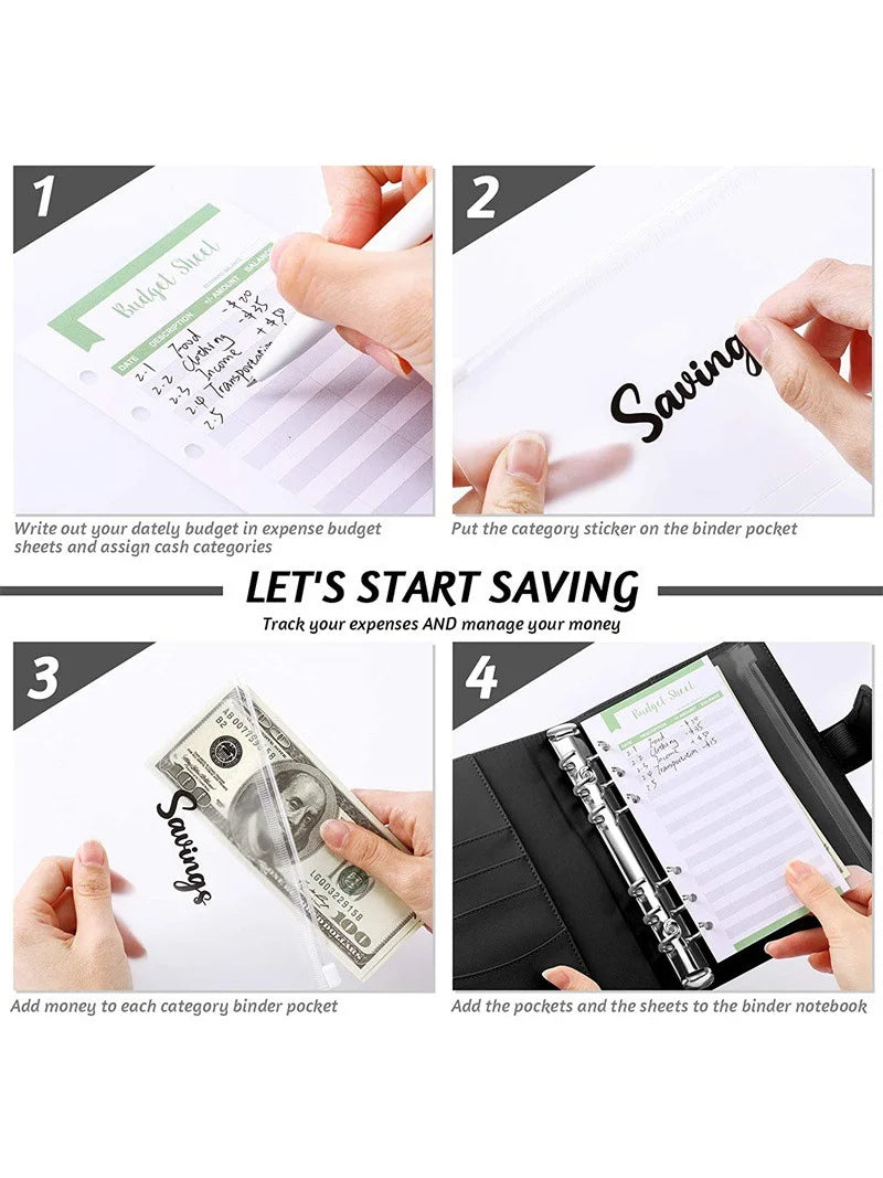 Leather Budget Binder With Cash Envelopes Pockets Zip Small French Budget Pouch Binder For Saving Money A6  Planner Organizer - Slobuy