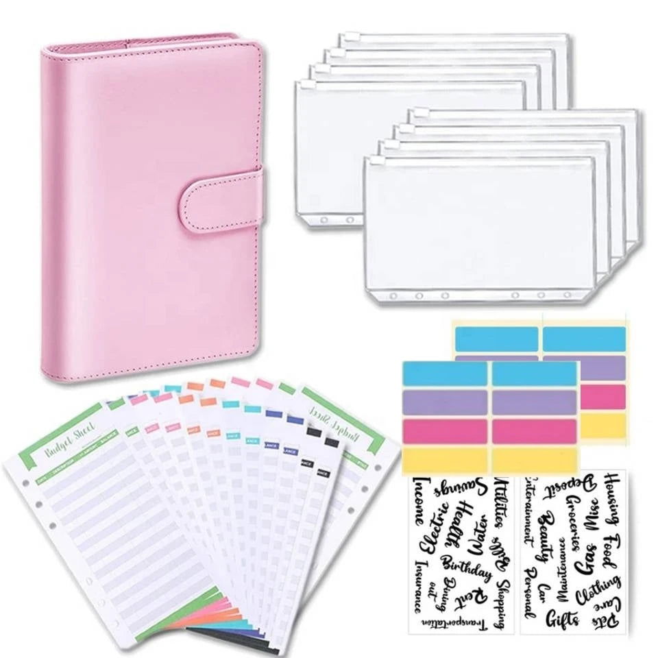 Leather Budget Binder With Cash Envelopes Pockets Zip Small French Budget Pouch Binder For Saving Money A6  Planner Organizer - Slobuy