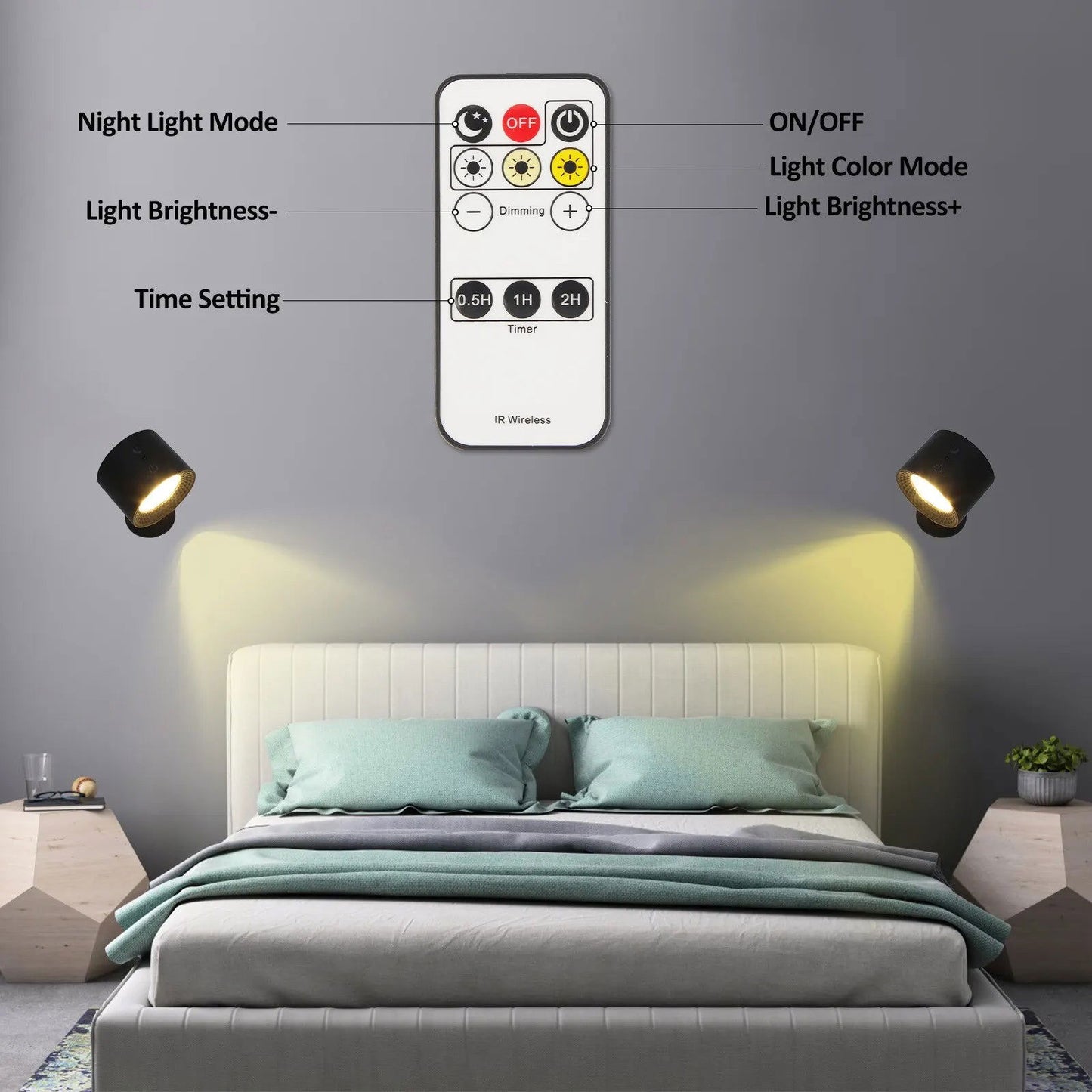 Led Wall Lamp Touch Control IR Remote 360 Rotatable USB Recharge Wireless Portable Night Light For Bedside Bedroom Reading Lamp - Slobuy