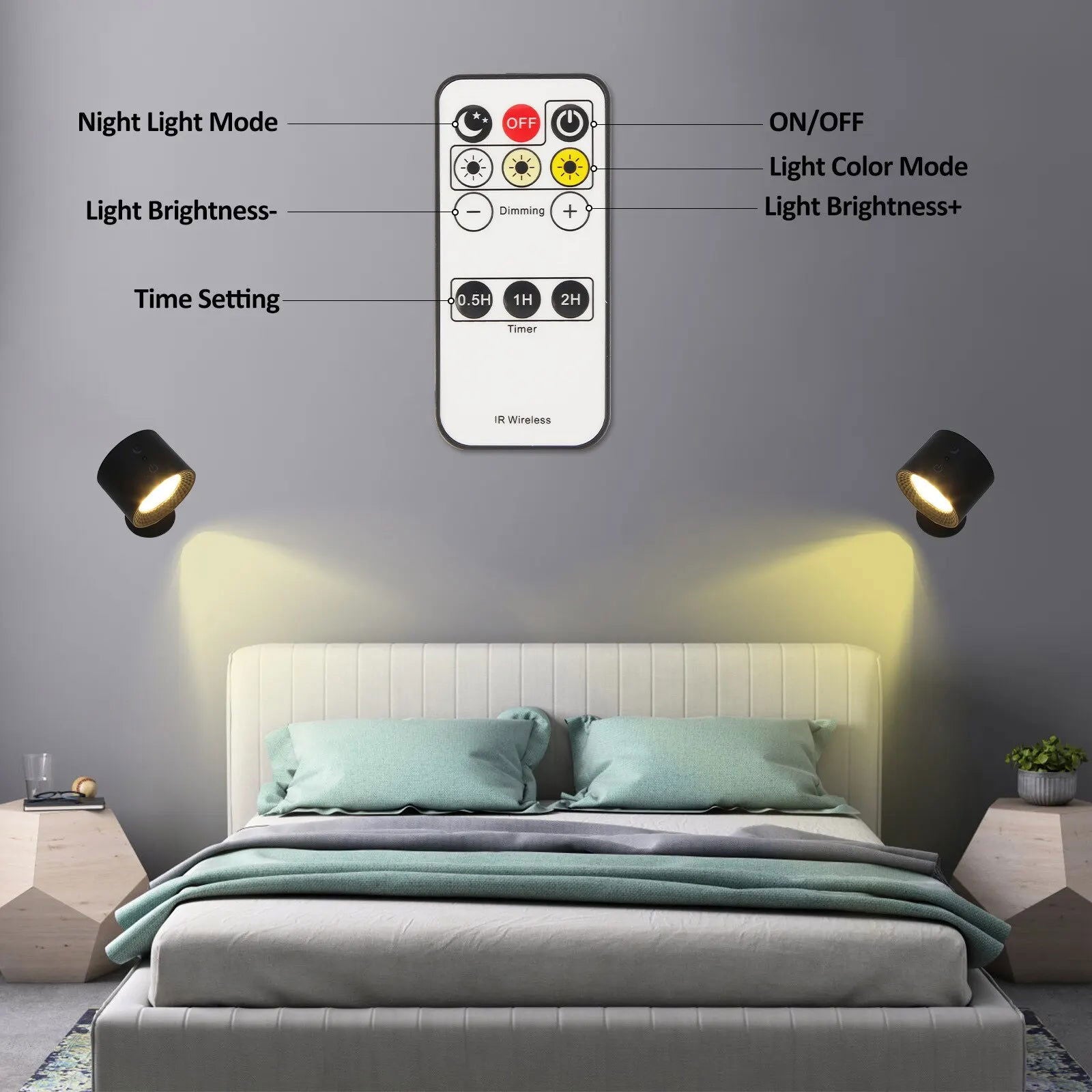 Led Wall Lamp Touch Control IR Remote 360 Rotatable USB Recharge Wireless Portable Night Light For Bedside Bedroom Reading Lamp - Slobuy
