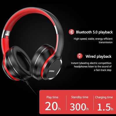 Lenovo HD200 Bluetooth Earphones Over-ear Foldable Computer Wireless Headphones Noise Cancellation HIFI Stereo Gaming Headset - Slobuy