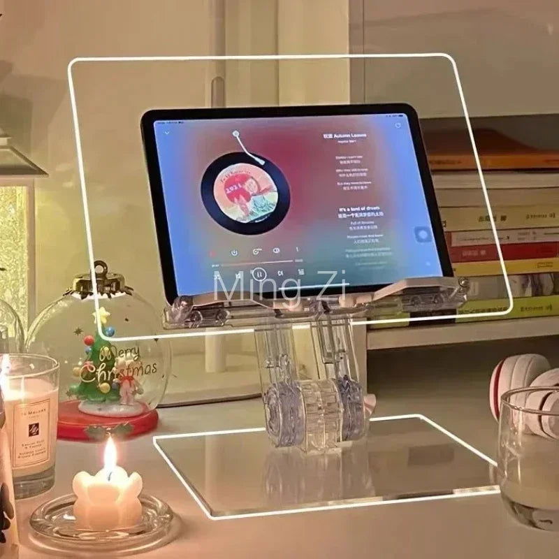 Lifted Laptop Stand Holder, 180° Rotatable Desktop Reading Rack, Ins Style Transparent Acrylic Notebook Stand for Desk Reading - Slobuy