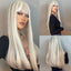Light Wine Red Synthetic Wigs With Bangs for Women Long Straight Hair Wig Natural Cosplay Party Heat Resistant - Slobuy