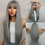 Light Wine Red Synthetic Wigs With Bangs for Women Long Straight Hair Wig Natural Cosplay Party Heat Resistant - Slobuy