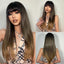 Light Wine Red Synthetic Wigs With Bangs for Women Long Straight Hair Wig Natural Cosplay Party Heat Resistant - Slobuy
