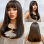 Light Wine Red Synthetic Wigs With Bangs for Women Long Straight Hair Wig Natural Cosplay Party Heat Resistant - Slobuy