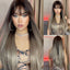Light Wine Red Synthetic Wigs With Bangs for Women Long Straight Hair Wig Natural Cosplay Party Heat Resistant - Slobuy