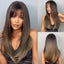 Light Wine Red Synthetic Wigs With Bangs for Women Long Straight Hair Wig Natural Cosplay Party Heat Resistant - Slobuy