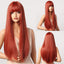 Light Wine Red Synthetic Wigs With Bangs for Women Long Straight Hair Wig Natural Cosplay Party Heat Resistant - Slobuy