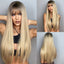 Light Wine Red Synthetic Wigs With Bangs for Women Long Straight Hair Wig Natural Cosplay Party Heat Resistant - Slobuy