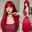 Light Wine Red Synthetic Wigs With Bangs for Women Long Straight Hair Wig Natural Cosplay Party Heat Resistant - Slobuy