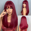 Light Wine Red Synthetic Wigs With Bangs for Women Long Straight Hair Wig Natural Cosplay Party Heat Resistant - Slobuy