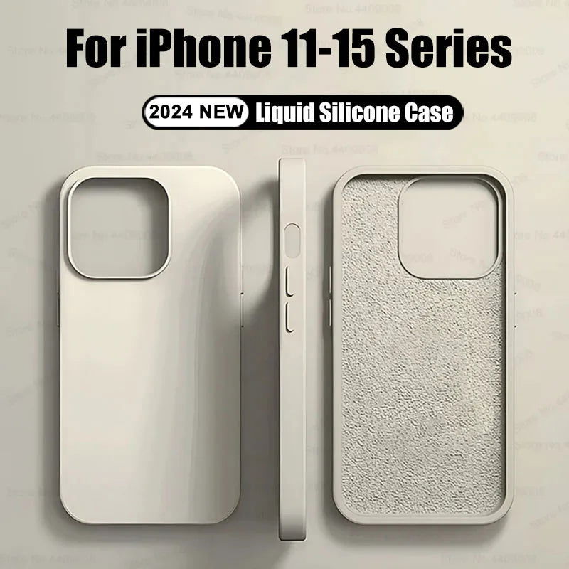 Liquid Silicone Shockproof Case For Apple iPhone 15 14 12 11 13 Pro Max Soft Cute Back Cover For 14 15 Plus Phone Accessories - Slobuy