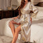 Little Cherry Print Belted Robe Sexy Satin Elegant Loungewear Four Seasons Breathable Sleepwear for Women - Slobuy