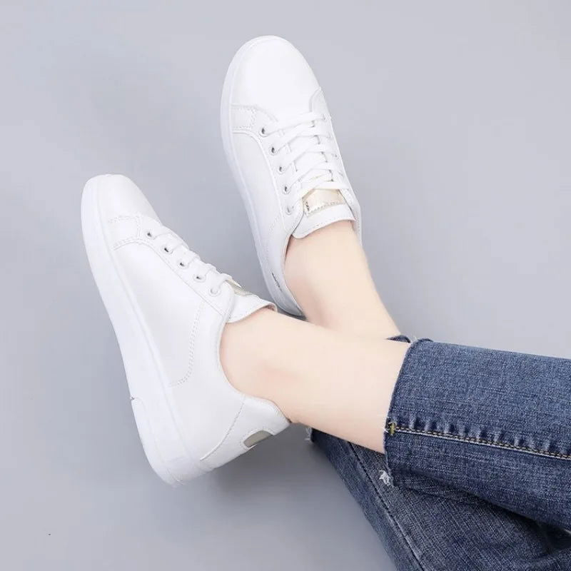 Little White Shoes for Women 2023 Autumn Rose Embroidery Thick Soled Leather Casual Student Board Shoes - Slobuy