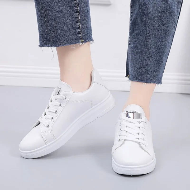 Little White Shoes for Women 2023 Autumn Rose Embroidery Thick Soled Leather Casual Student Board Shoes - Slobuy