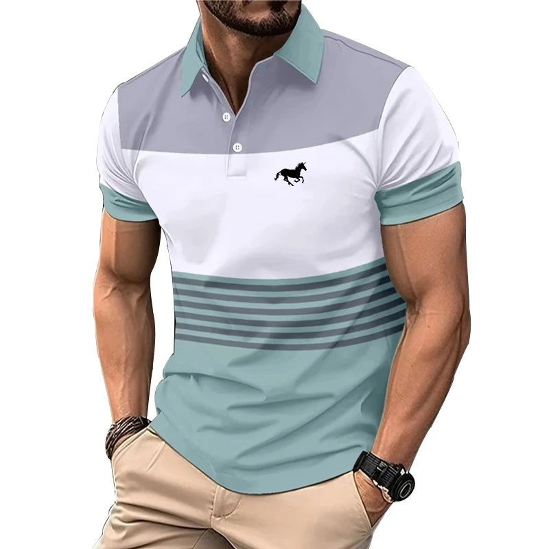 Logo Print Men Clothes Summer Lapel Polo Shirt Men Short Sleeve Casual Golf Polo Shirt . - Slobuy