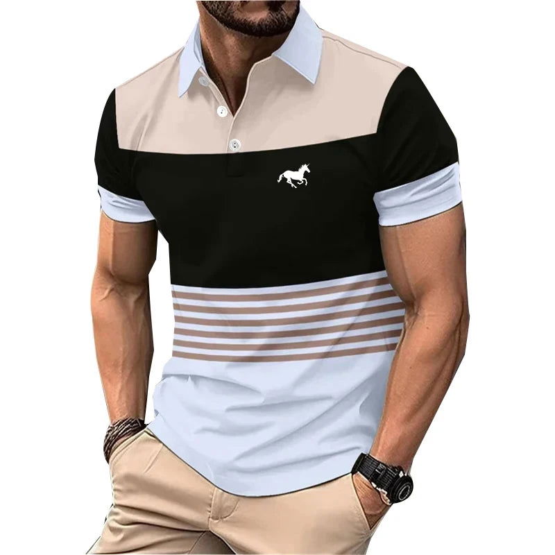Logo Print Men Clothes Summer Lapel Polo Shirt Men Short Sleeve Casual Golf Polo Shirt . - Slobuy