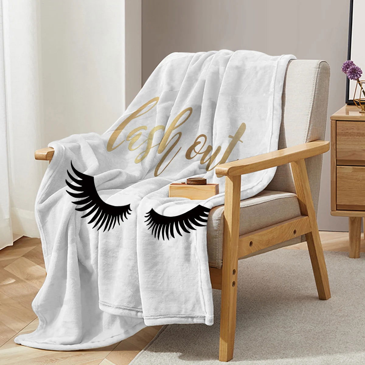 Long Eyelashes Printed Throw Blanket Plush Fluffy Flannel Fleece Blanket Soft Throws for Sofa Couch and Bed - Slobuy