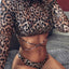 Long Sleeve 3 Piece Swimsuit High Cut Leopard Cover Up Push Up Bikini Separate Sports Bandage Bathing Suit Thong Swimwear 2022 - Slobuy