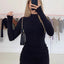 Long Sleeve Ruched Bodycon Dress Women Turtleneck Bandage Mini Dresses Autumn Black Skinny Stretchy Party Vestidos - Slobuy