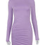 Long Sleeve Ruched Bodycon Dress Women Turtleneck Bandage Mini Dresses Autumn Black Skinny Stretchy Party Vestidos - Slobuy