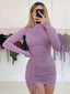 Long Sleeve Ruched Bodycon Dress Women Turtleneck Bandage Mini Dresses Autumn Black Skinny Stretchy Party Vestidos - Slobuy