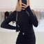 Long Sleeve Ruched Bodycon Dress Women Turtleneck Bandage Mini Dresses Autumn Black Skinny Stretchy Party Vestidos - Slobuy