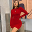 Long Sleeve Slim Bodycon Mini Dress Women Turtleneck Pleated Party Ruched Short Evening Club Outfit Soild Color - Slobuy