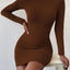 Long Sleeve Slim Bodycon Mini Dress Women Turtleneck Pleated Party Ruched Short Evening Club Outfit Soild Color - Slobuy