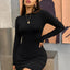 Long Sleeve Slim Bodycon Mini Dress Women Turtleneck Pleated Party Ruched Short Evening Club Outfit Soild Color - Slobuy