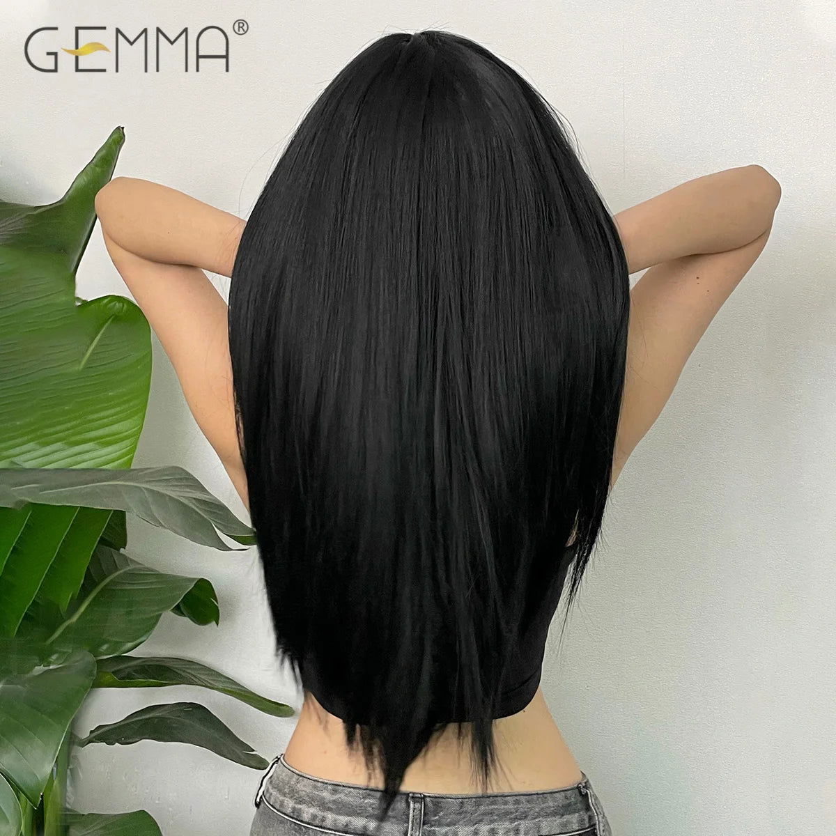 Long Straight Synthetic Wig Black Daily Use Wigs with Bangs for Women Heat Resistant Fibre Cosplay Lolita Party Natural Hair - Slobuy